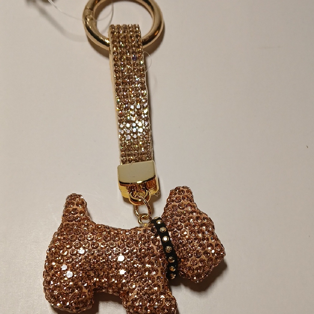 Glittering Dog Keychain with Gold and Black Details